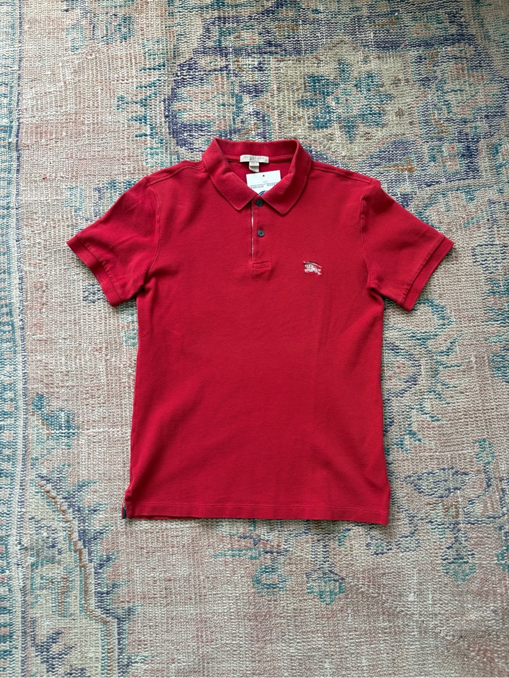 Burberry Red Short-Sleeve Polo with Embroidered Logo